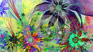 Abstract fractal background with large interconnected stars and alien space flowers with intricate decorative geometric pattern