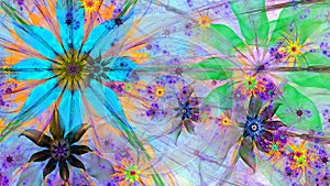 Abstract fractal background with large interconnected stars and alien space flowers with intricate decorative geometric pattern