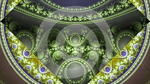 Abstract fractal background made out of modern looking intricate glowing pattern of connected rings, circles, arches and waves