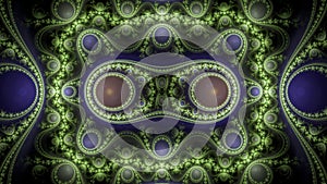 Abstract fractal background made out of modern looking intricate glowing pattern of connected rings, circles, arches and waves