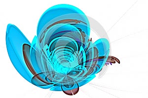 Abstract fractal computer-generated glowing 3d flowers. Multicolored fractal painting on a light background resembles a blue tulip