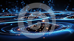 Abstract fractal with glowing particles in empty space. Generative AI