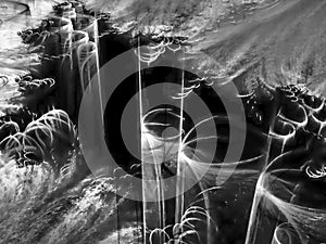 Abstract fractal, motion backdrop nebula energy fantasy background, black and white design graphic