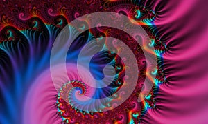 Abstract fractal patterns and shapes. Dynamic flowing natural forms.Mystical spirals. 3D render.