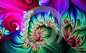 Abstract fractal patterns and shapes. Dynamic flowing natural forms. Mystical spirals.