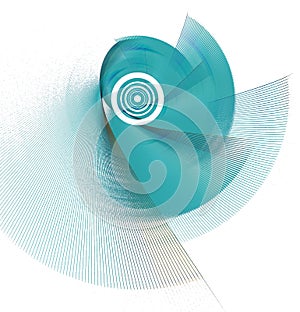 Abstract fractal turquoise engine blades spinning rapidly on a white background. Graphic design element. 3d