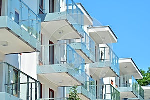 Abstract fragment of contemporary architecture, walls made of glass and concrete.