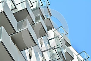 Abstract fragment of contemporary architecture, walls made of glass and concrete.