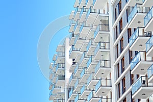 Abstract fragment of contemporary architecture, walls made of glass and concrete.