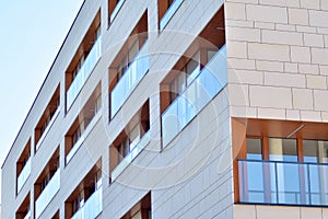 Abstract fragment of contemporary architecture, walls made of glass and concrete.