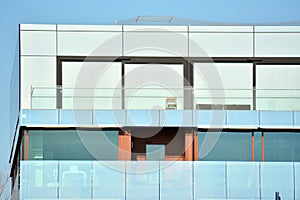 Abstract fragment of contemporary architecture, walls made of glass and concrete.