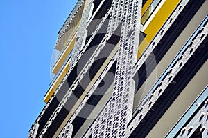 Abstract fragment of contemporary architecture, walls made of glass and concrete.