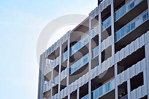 Abstract fragment of contemporary architecture, walls made of glass and concrete.