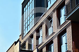 Abstract fragment of contemporary architecture, walls made of glass and concrete.