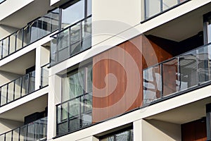 Abstract fragment of contemporary architecture, walls made of glass and concrete.