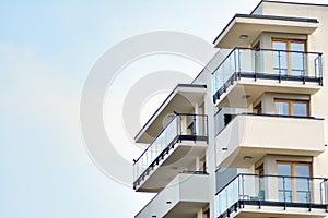 Abstract fragment of contemporary architecture, walls made of glass and concrete.