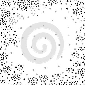 Abstract frame with different circles. Monochrome seamless pattern. Many small black dots