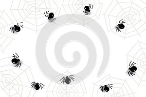 Abstract frame for Halloween with cobwebs, spiders and copy space in trendy Halloween shades. Vector