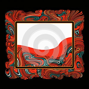 an abstract frame with red and blue swirls on a black background