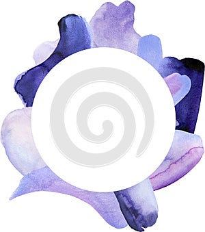 Abstract frame with watercolor brush stroke textures. Hand painted purple and violet templates.