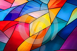 Abstract free-form image of multi-colored on black-lined stain glass.,Generative Ai