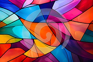 Abstract free-form image of multi-colored on black-lined stain glass.,Generative Ai