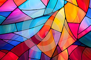 Abstract free-form image of multi-colored on black-lined stain glass.,Generative Ai