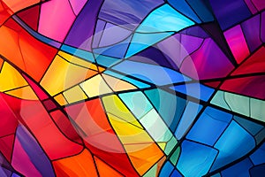 Abstract free-form image of multi-colored on black-lined stain glass.,Generative Ai