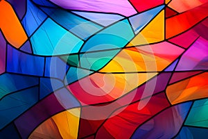 Abstract free-form image of multi-colored on black-lined stain glass.,Generative Ai