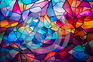 Abstract free-form image of multi-colored on black-lined stain glass.,Generative Ai