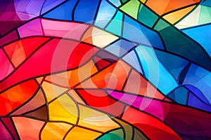 Abstract free-form image of multi-colored on black-lined stain glass.,Generative Ai