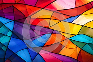 Abstract free-form image of multi-colored on black-lined stain glass.,Generative Ai