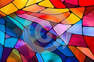 Abstract free-form image of multi-colored on black-lined stain glass.,Generative Ai