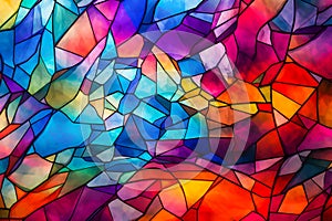 Abstract free-form image of multi-colored on black-lined stain glass.,Generative Ai