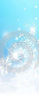 Abstract Freezing and Wintry Cold Blue Banner with Snowflakes and Starlets