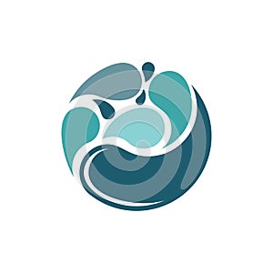 Abstract Fresh Mineral Water Wave in Circle Logo