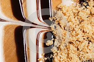 Abstract frosting Background condensed milk and chocolate. Food photo.