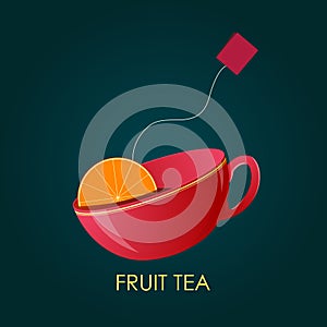 Abstract Fruit Tea. Ceramic cup. Vector illustration.