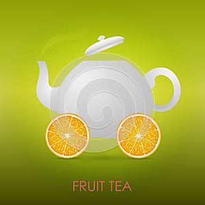 Abstract Fruit Tea. Teapot, orange slices. Vector illustration.