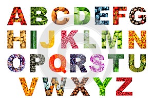 Abstract fruit and vegetable alphabet ABC