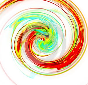 Abstract fullcolor spiral with a complex filamentary structure on white background. Fractal art graphic.