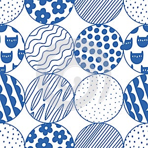 Abstract fun circles with different patterns, seamless pattern