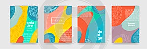Abstract fun color pattern cartoon texture for doodle geometric background. Vector trend shape for brochure cover template design photo