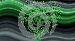 Abstract funnel of green binary code creating a futuristic data stream and technology concept