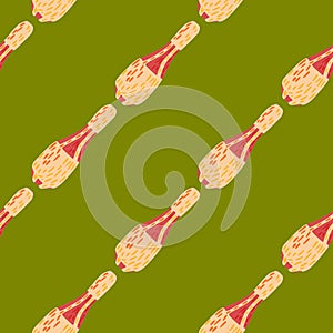 Abstract funny seamless trick pattern with simple juggler maces ornament. Green bright background