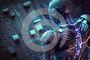 Abstract furistic AI Android robot, Humanoid technology concept, Generative AI