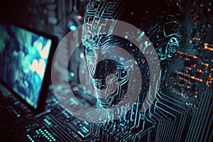 Abstract furistic AI Android robot, Humanoid technology concept, Generative AI