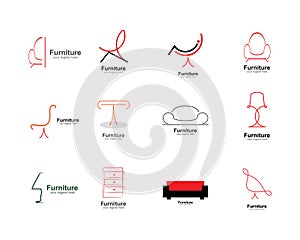 Abstract furniture logo with line art.