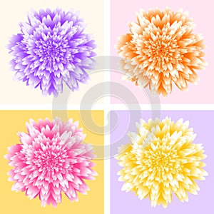 Abstract futuristic background, four aster flowers in pop art style