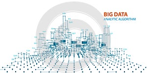 Abstract futuristic analysis infographic data on white background. Big data. 3d grid data chart  algorithm. Vector Illustration